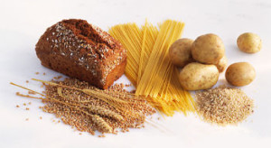 Mynd af korni, brauði, pasta og kartöflum
